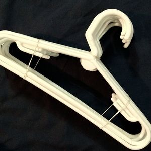 10 White Baby Hangers Tubular L Long Hook Style
